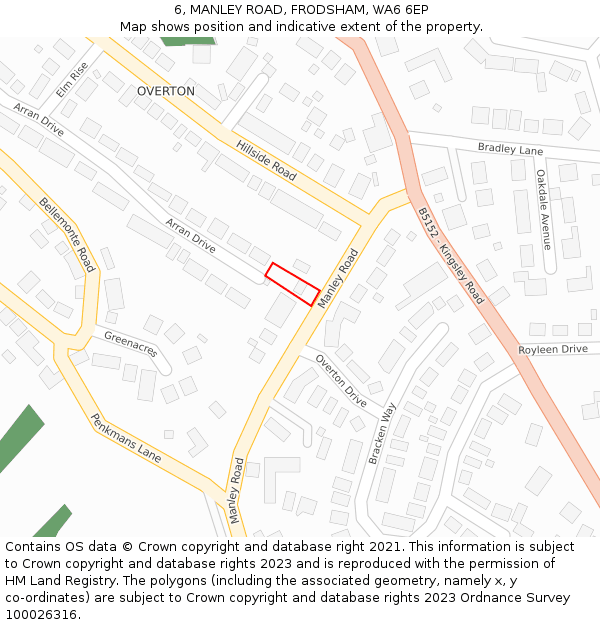 6, MANLEY ROAD, FRODSHAM, WA6 6EP: Location map and indicative extent of plot