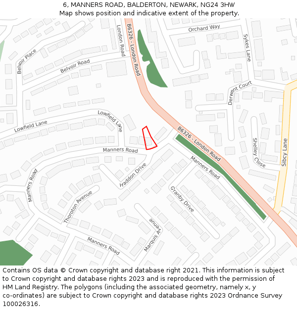 6, MANNERS ROAD, BALDERTON, NEWARK, NG24 3HW: Location map and indicative extent of plot