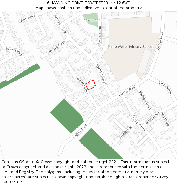 6, MANNING DRIVE, TOWCESTER, NN12 6WD: Location map and indicative extent of plot