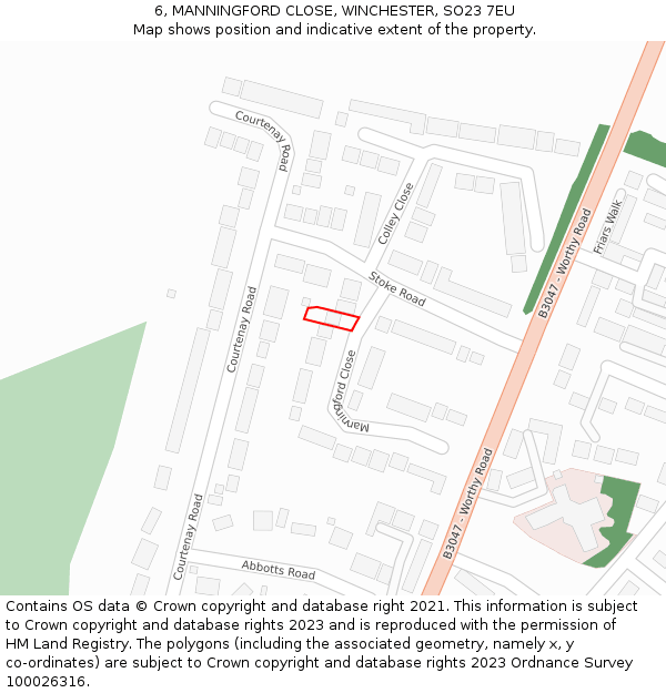 6, MANNINGFORD CLOSE, WINCHESTER, SO23 7EU: Location map and indicative extent of plot