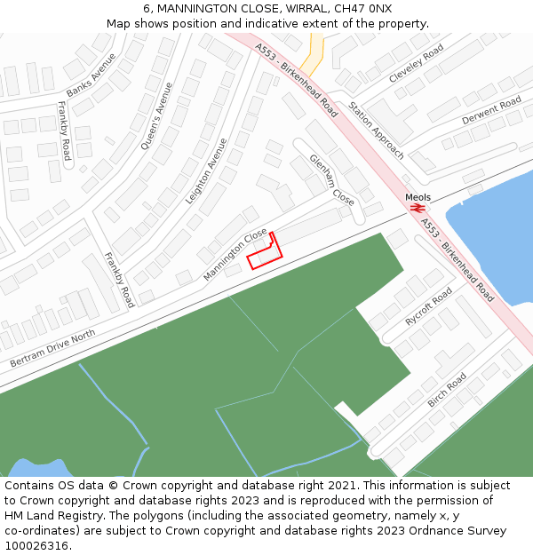 6, MANNINGTON CLOSE, WIRRAL, CH47 0NX: Location map and indicative extent of plot