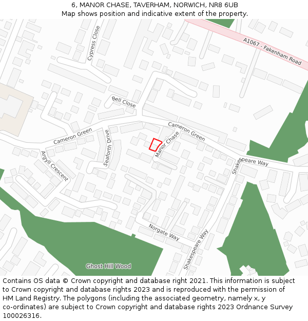 6, MANOR CHASE, TAVERHAM, NORWICH, NR8 6UB: Location map and indicative extent of plot