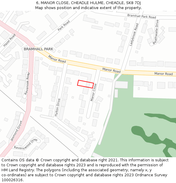 6, MANOR CLOSE, CHEADLE HULME, CHEADLE, SK8 7DJ: Location map and indicative extent of plot