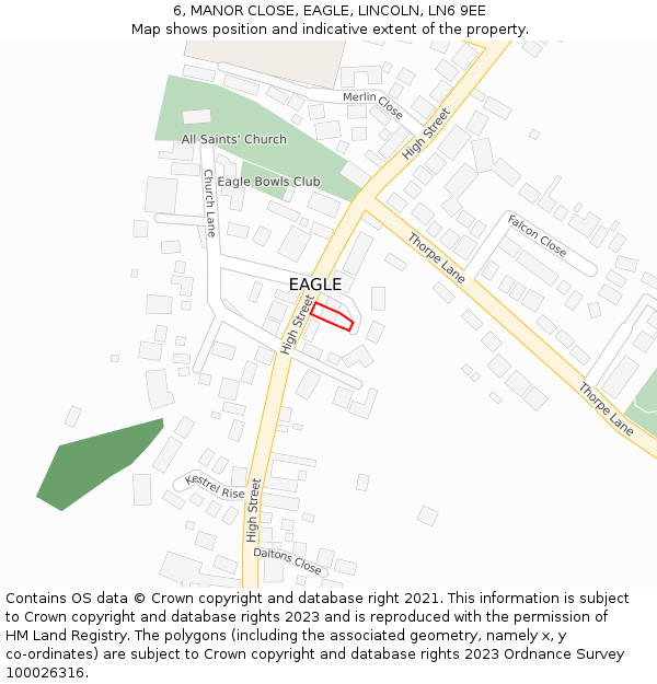 6, MANOR CLOSE, EAGLE, LINCOLN, LN6 9EE: Location map and indicative extent of plot