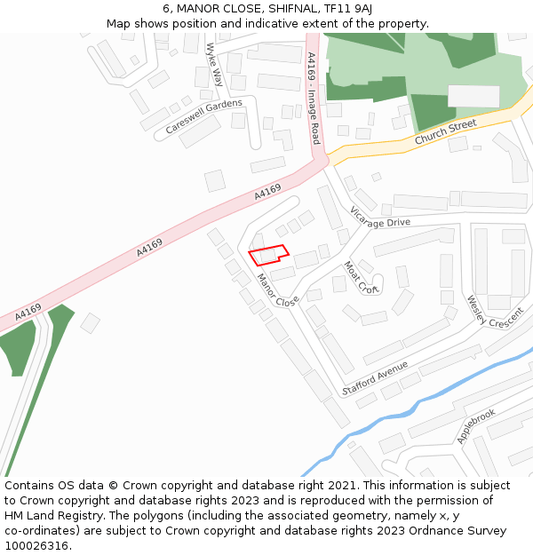 6, MANOR CLOSE, SHIFNAL, TF11 9AJ: Location map and indicative extent of plot