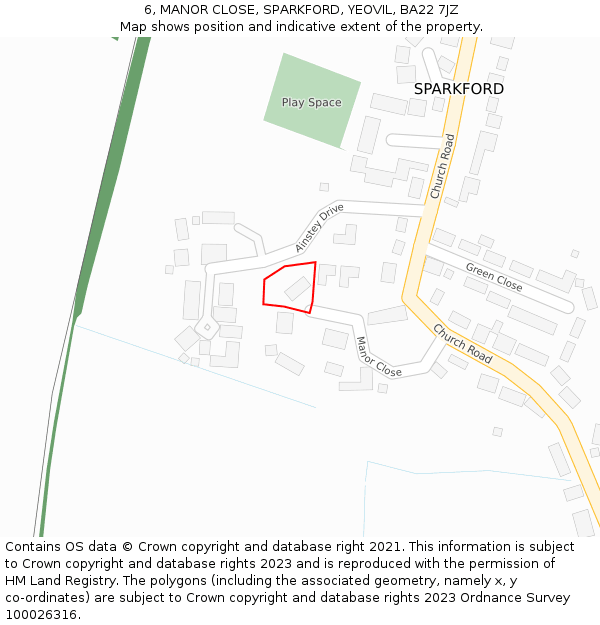 6, MANOR CLOSE, SPARKFORD, YEOVIL, BA22 7JZ: Location map and indicative extent of plot