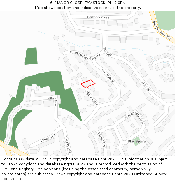 6, MANOR CLOSE, TAVISTOCK, PL19 0PN: Location map and indicative extent of plot
