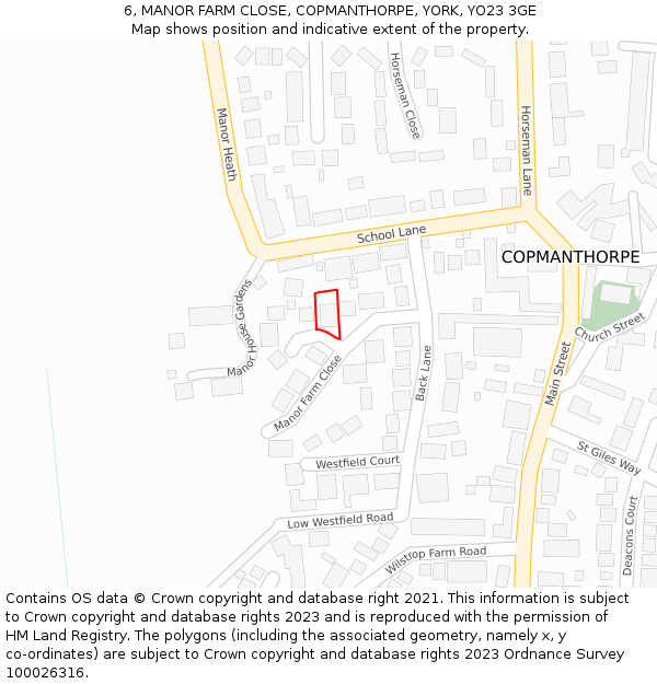 6, MANOR FARM CLOSE, COPMANTHORPE, YORK, YO23 3GE: Location map and indicative extent of plot