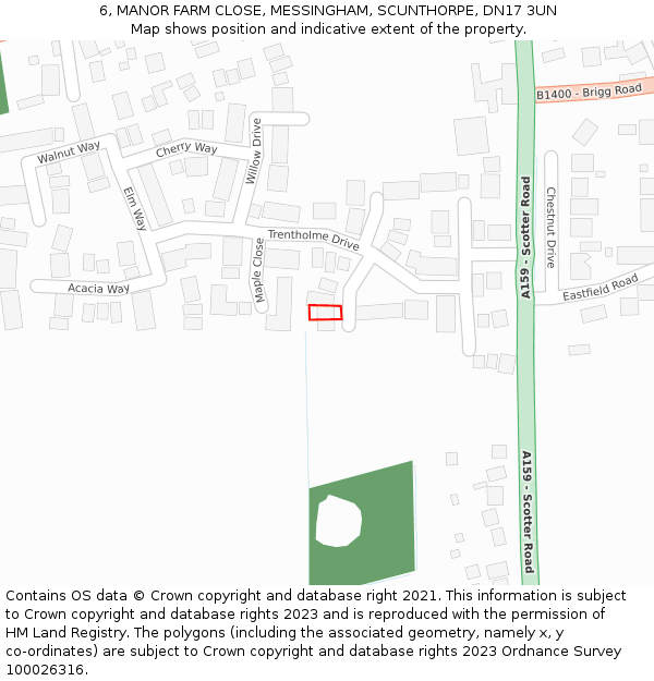 6, MANOR FARM CLOSE, MESSINGHAM, SCUNTHORPE, DN17 3UN: Location map and indicative extent of plot