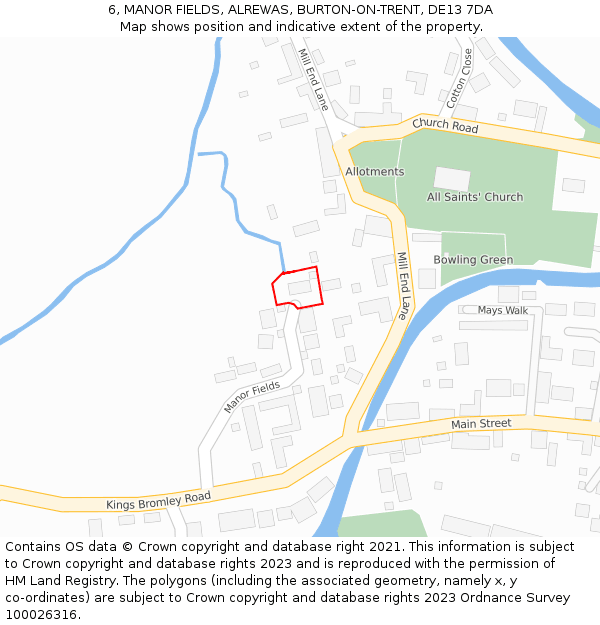 6, MANOR FIELDS, ALREWAS, BURTON-ON-TRENT, DE13 7DA: Location map and indicative extent of plot