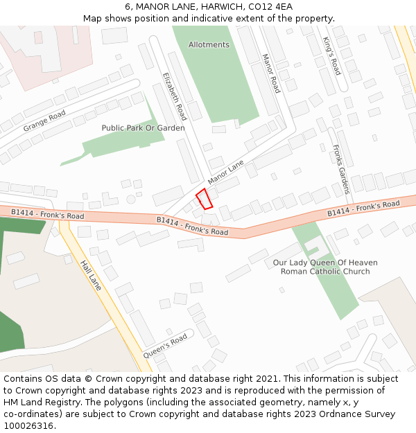 6, MANOR LANE, HARWICH, CO12 4EA: Location map and indicative extent of plot