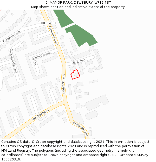 6, MANOR PARK, DEWSBURY, WF12 7ST: Location map and indicative extent of plot