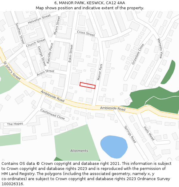 6, MANOR PARK, KESWICK, CA12 4AA: Location map and indicative extent of plot