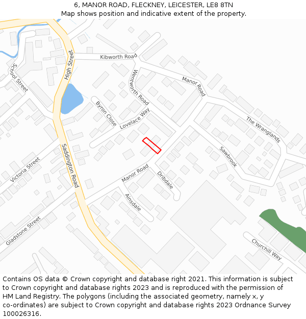 6, MANOR ROAD, FLECKNEY, LEICESTER, LE8 8TN: Location map and indicative extent of plot