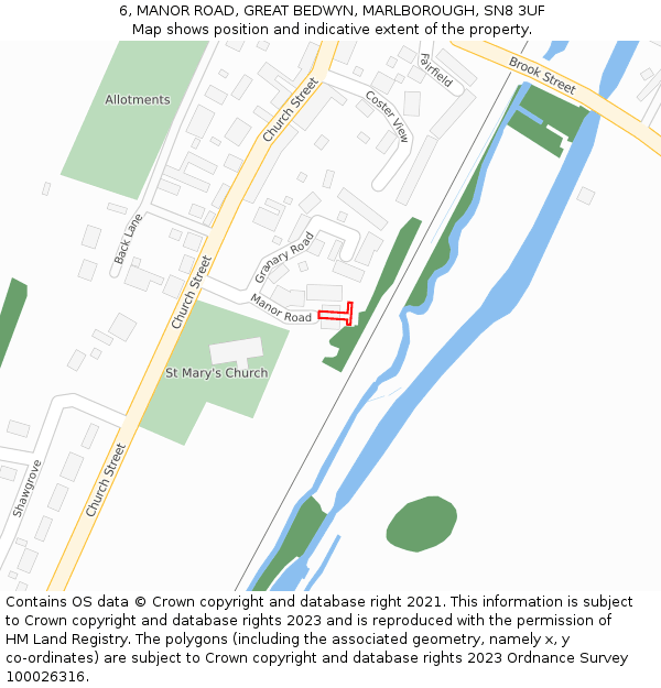 6, MANOR ROAD, GREAT BEDWYN, MARLBOROUGH, SN8 3UF: Location map and indicative extent of plot