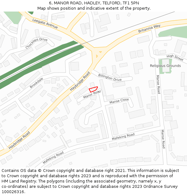 6, MANOR ROAD, HADLEY, TELFORD, TF1 5PN: Location map and indicative extent of plot