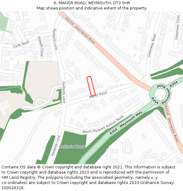 6, MANOR ROAD, WEYMOUTH, DT3 5HR: Location map and indicative extent of plot