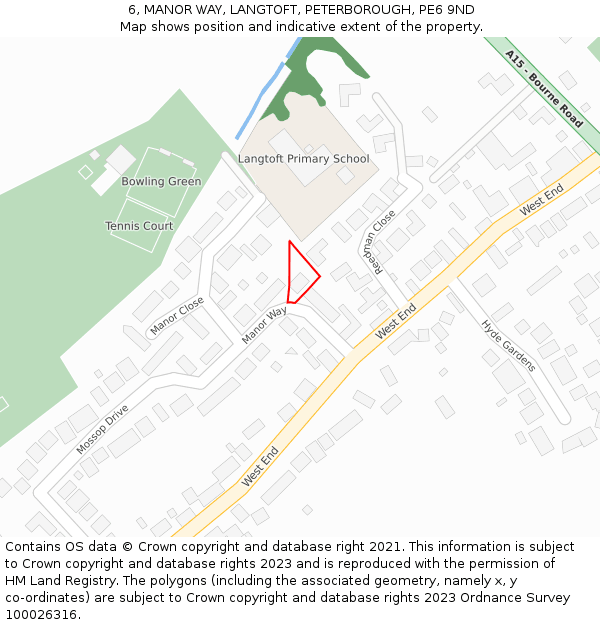 6, MANOR WAY, LANGTOFT, PETERBOROUGH, PE6 9ND: Location map and indicative extent of plot