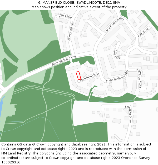 6, MANSFIELD CLOSE, SWADLINCOTE, DE11 8NA: Location map and indicative extent of plot