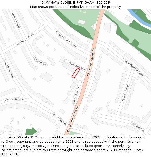 6, MANWAY CLOSE, BIRMINGHAM, B20 1DP: Location map and indicative extent of plot