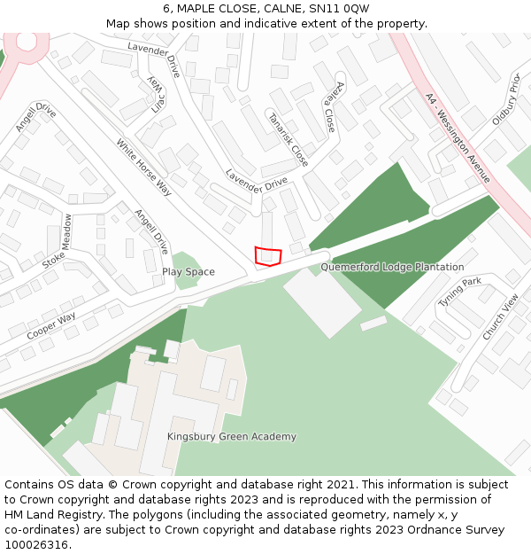 6, MAPLE CLOSE, CALNE, SN11 0QW: Location map and indicative extent of plot