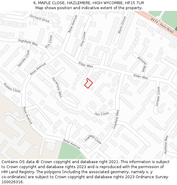 6, MAPLE CLOSE, HAZLEMERE, HIGH WYCOMBE, HP15 7UR: Location map and indicative extent of plot