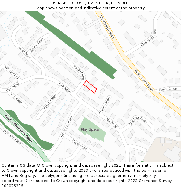 6, MAPLE CLOSE, TAVISTOCK, PL19 9LL: Location map and indicative extent of plot