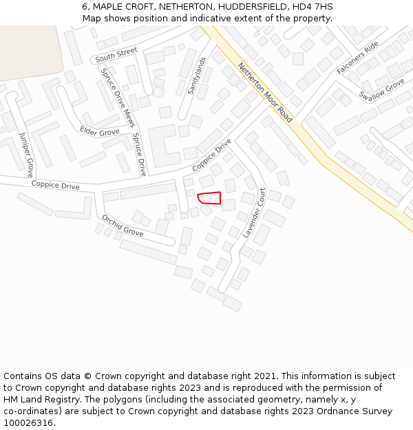 6, MAPLE CROFT, NETHERTON, HUDDERSFIELD, HD4 7HS: Location map and indicative extent of plot