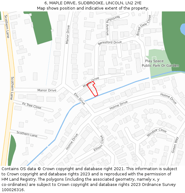 6, MAPLE DRIVE, SUDBROOKE, LINCOLN, LN2 2YE: Location map and indicative extent of plot
