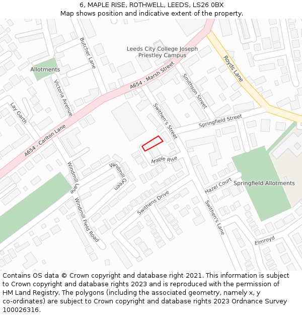 6, MAPLE RISE, ROTHWELL, LEEDS, LS26 0BX: Location map and indicative extent of plot