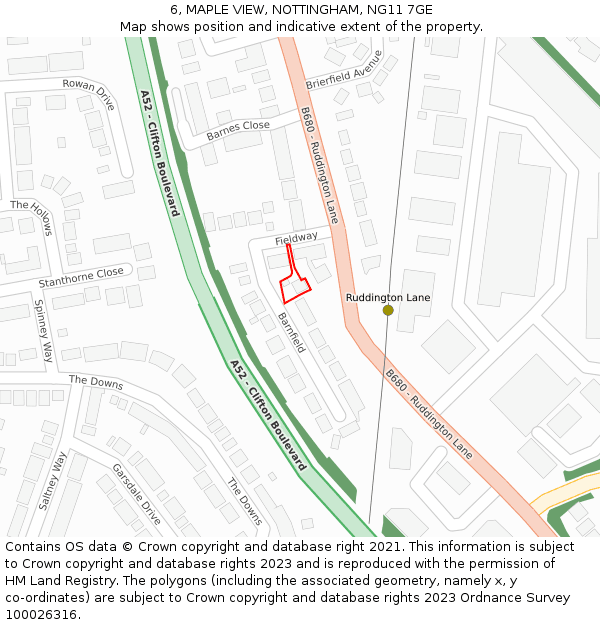 6, MAPLE VIEW, NOTTINGHAM, NG11 7GE: Location map and indicative extent of plot