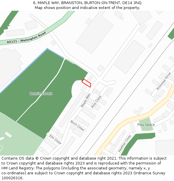 6, MAPLE WAY, BRANSTON, BURTON-ON-TRENT, DE14 3NQ: Location map and indicative extent of plot