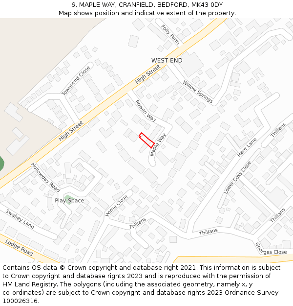 6, MAPLE WAY, CRANFIELD, BEDFORD, MK43 0DY: Location map and indicative extent of plot