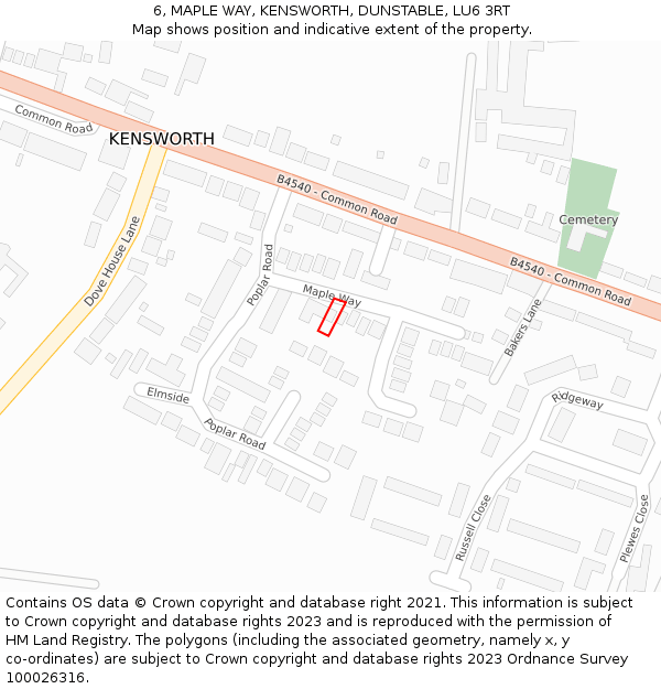 6, MAPLE WAY, KENSWORTH, DUNSTABLE, LU6 3RT: Location map and indicative extent of plot