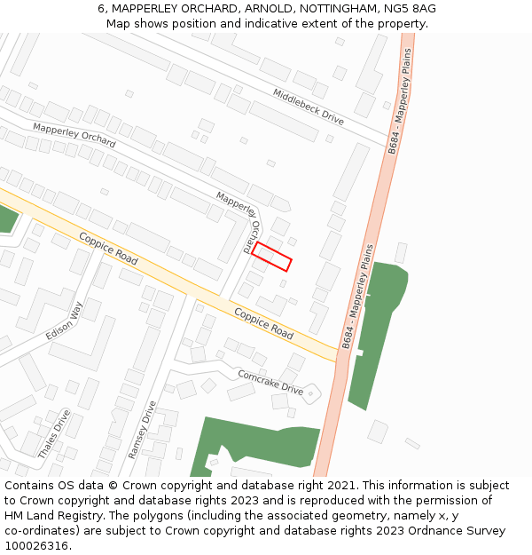 6, MAPPERLEY ORCHARD, ARNOLD, NOTTINGHAM, NG5 8AG: Location map and indicative extent of plot