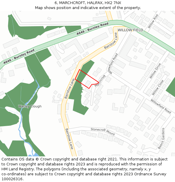 6, MARCHCROFT, HALIFAX, HX2 7NX: Location map and indicative extent of plot