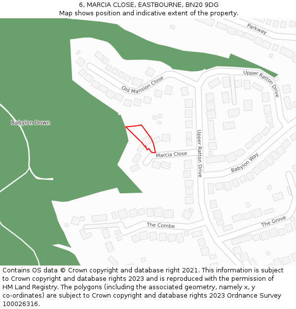 6, MARCIA CLOSE, EASTBOURNE, BN20 9DG: Location map and indicative extent of plot