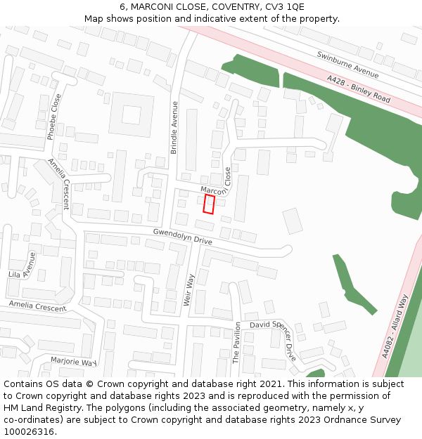 6, MARCONI CLOSE, COVENTRY, CV3 1QE: Location map and indicative extent of plot