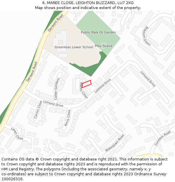 6, MAREE CLOSE, LEIGHTON BUZZARD, LU7 2XG: Location map and indicative extent of plot