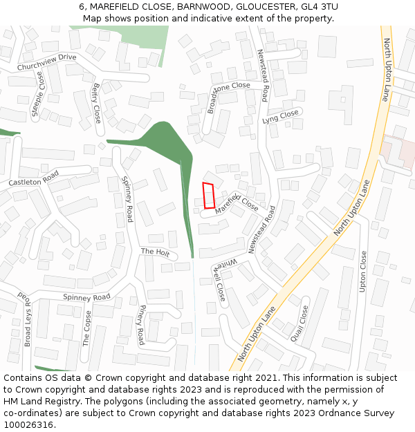 6, MAREFIELD CLOSE, BARNWOOD, GLOUCESTER, GL4 3TU: Location map and indicative extent of plot