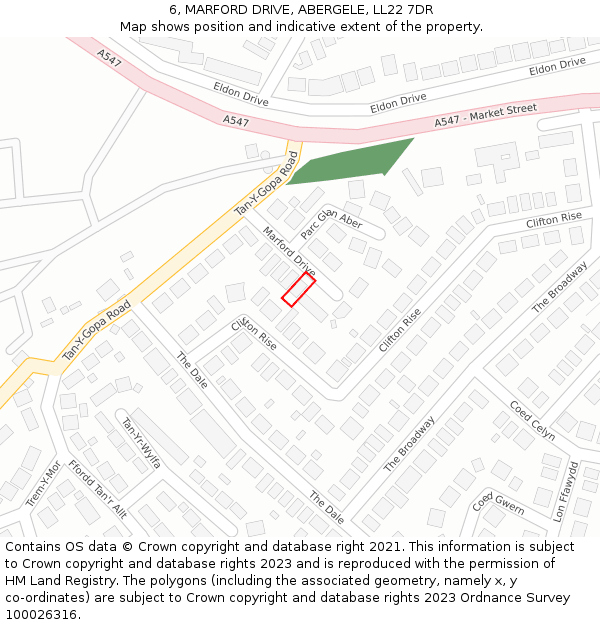 6, MARFORD DRIVE, ABERGELE, LL22 7DR: Location map and indicative extent of plot