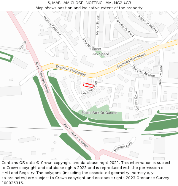 6, MARHAM CLOSE, NOTTINGHAM, NG2 4GR: Location map and indicative extent of plot