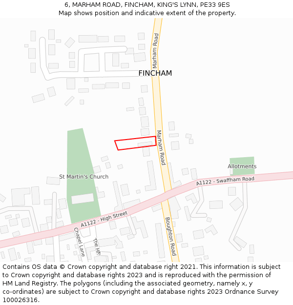 6, MARHAM ROAD, FINCHAM, KING'S LYNN, PE33 9ES: Location map and indicative extent of plot