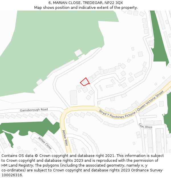 6, MARIAN CLOSE, TREDEGAR, NP22 3QX: Location map and indicative extent of plot