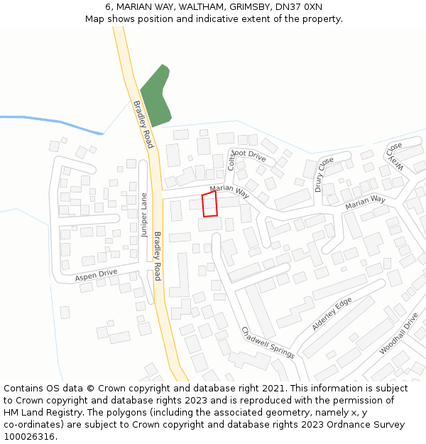 6, MARIAN WAY, WALTHAM, GRIMSBY, DN37 0XN: Location map and indicative extent of plot