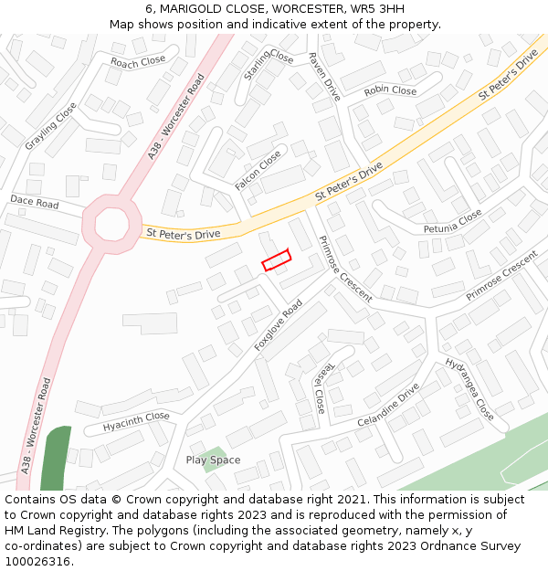 6, MARIGOLD CLOSE, WORCESTER, WR5 3HH: Location map and indicative extent of plot