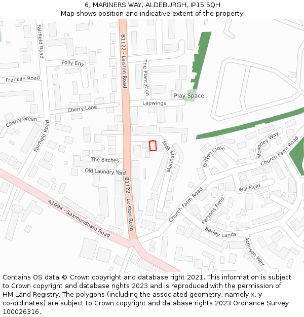 6, MARINERS WAY, ALDEBURGH, IP15 5QH: Location map and indicative extent of plot