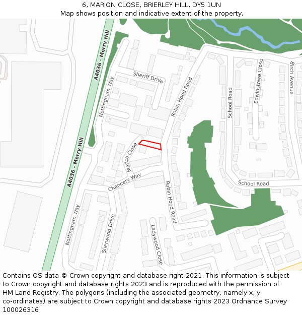 6, MARION CLOSE, BRIERLEY HILL, DY5 1UN: Location map and indicative extent of plot