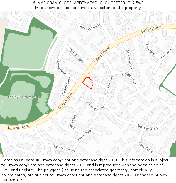 6, MARJORAM CLOSE, ABBEYMEAD, GLOUCESTER, GL4 5WE: Location map and indicative extent of plot