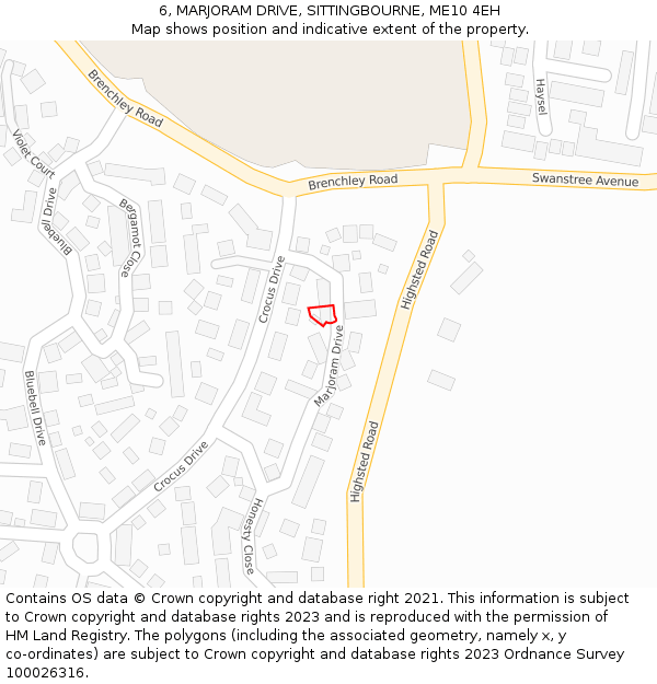6, MARJORAM DRIVE, SITTINGBOURNE, ME10 4EH: Location map and indicative extent of plot